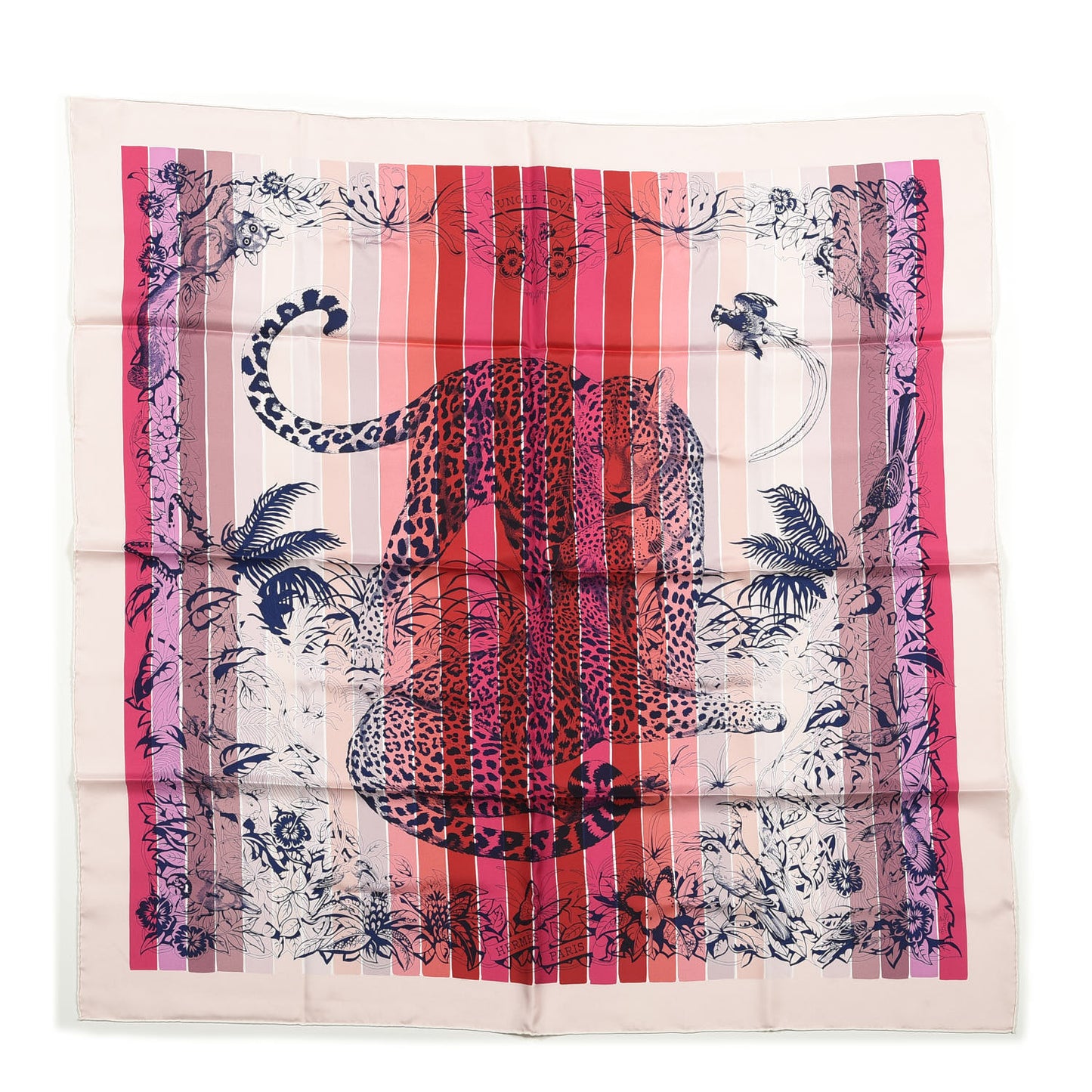 Silk Jungle Love Rainbow Scarf 90 Rose Vif Encre Rouge