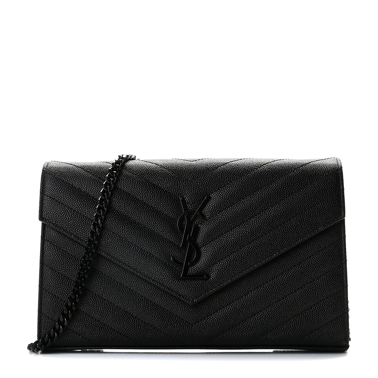 Grain De Poudre Matelasse Chevron Monogram Chain Wallet Black