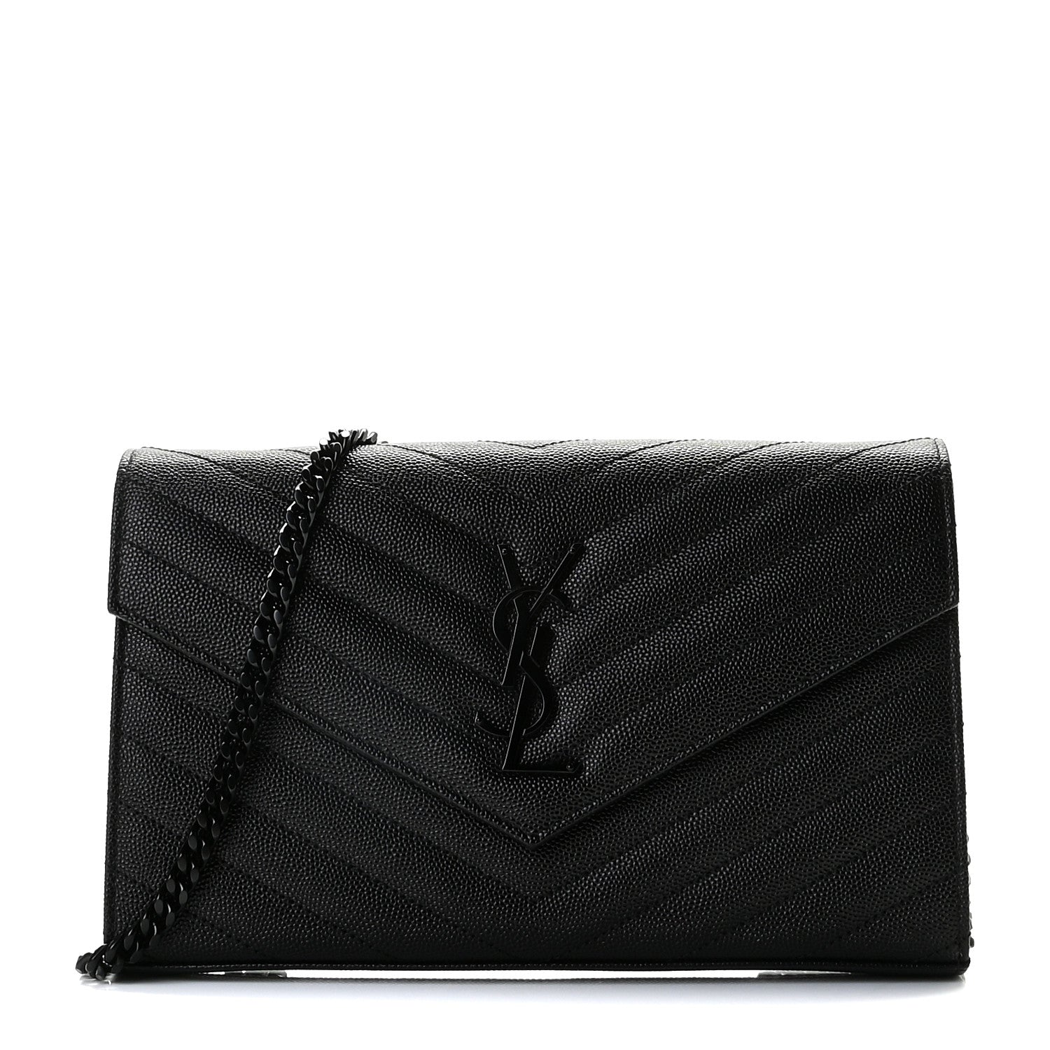 Saint Laurent Grain De Poudre Matelasse Chevron Monogram Chain Wallet Black 1 of 10