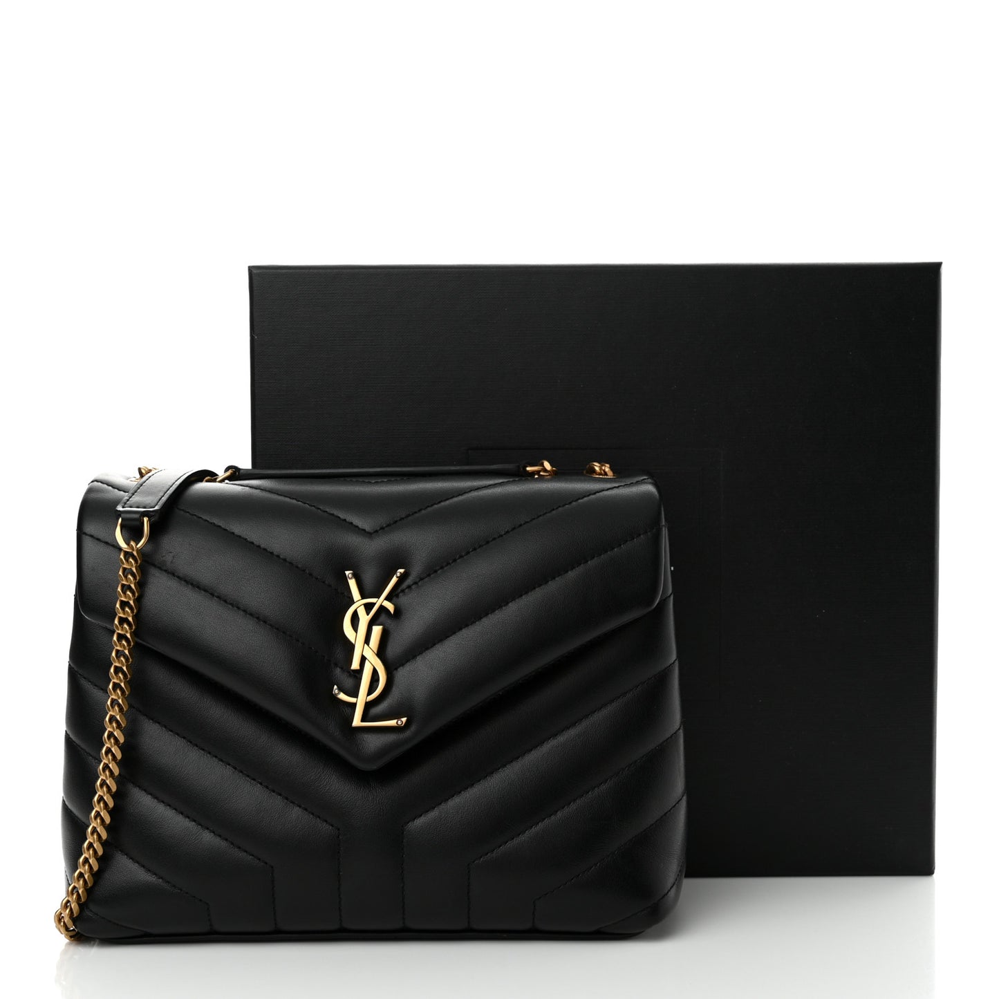 Calfskin Y Quilted Monogram Small Loulou Chain Satchel Black