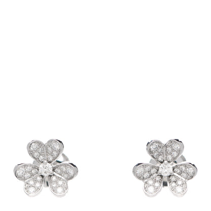 Van Cleef & Arpels 18K White Gold Diamond Mini Frivole Pave Earrings 1 of 6