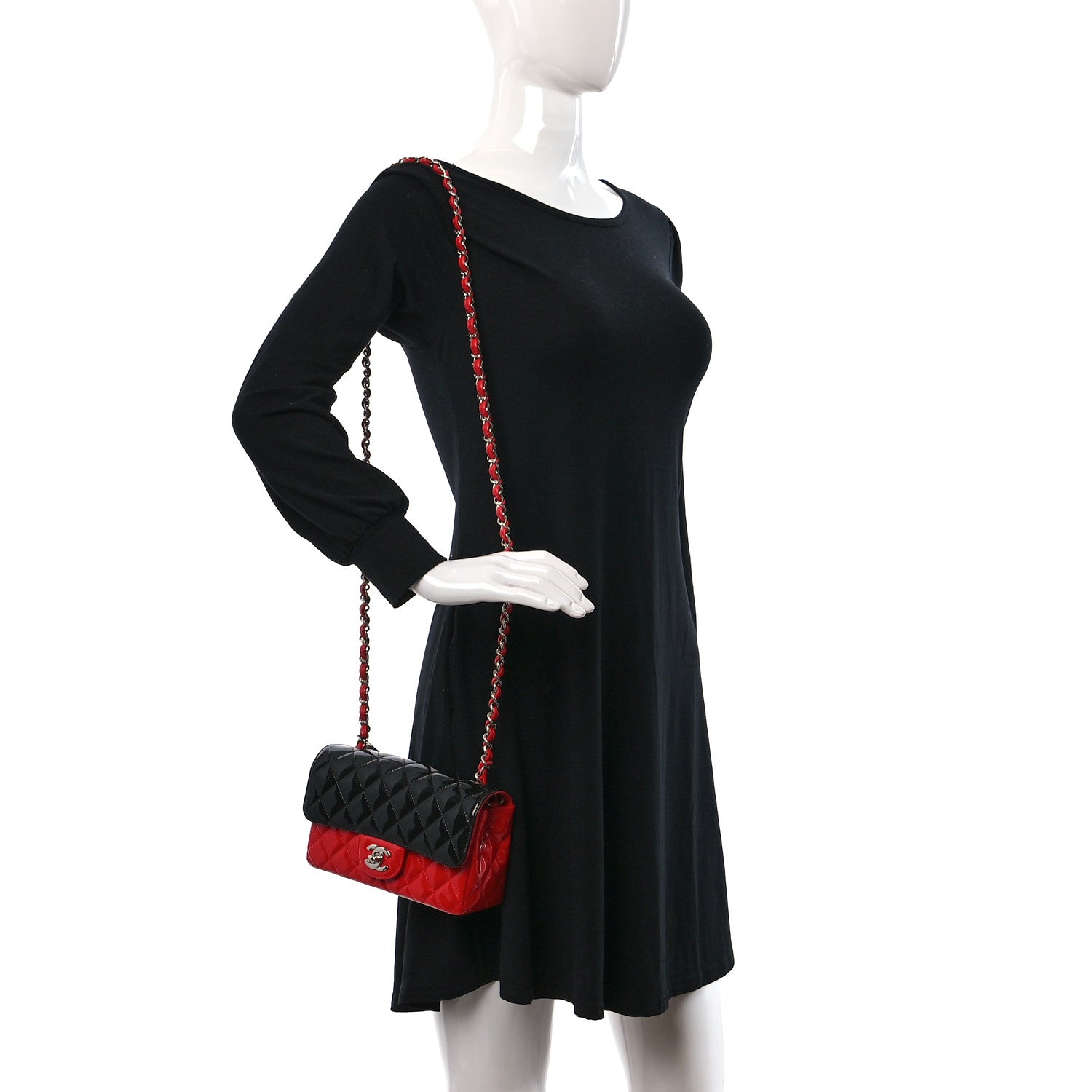 Chanel Patent Calfskin Quilted Bi-Color Mini Rectangular Flap Red Black 2 of 12