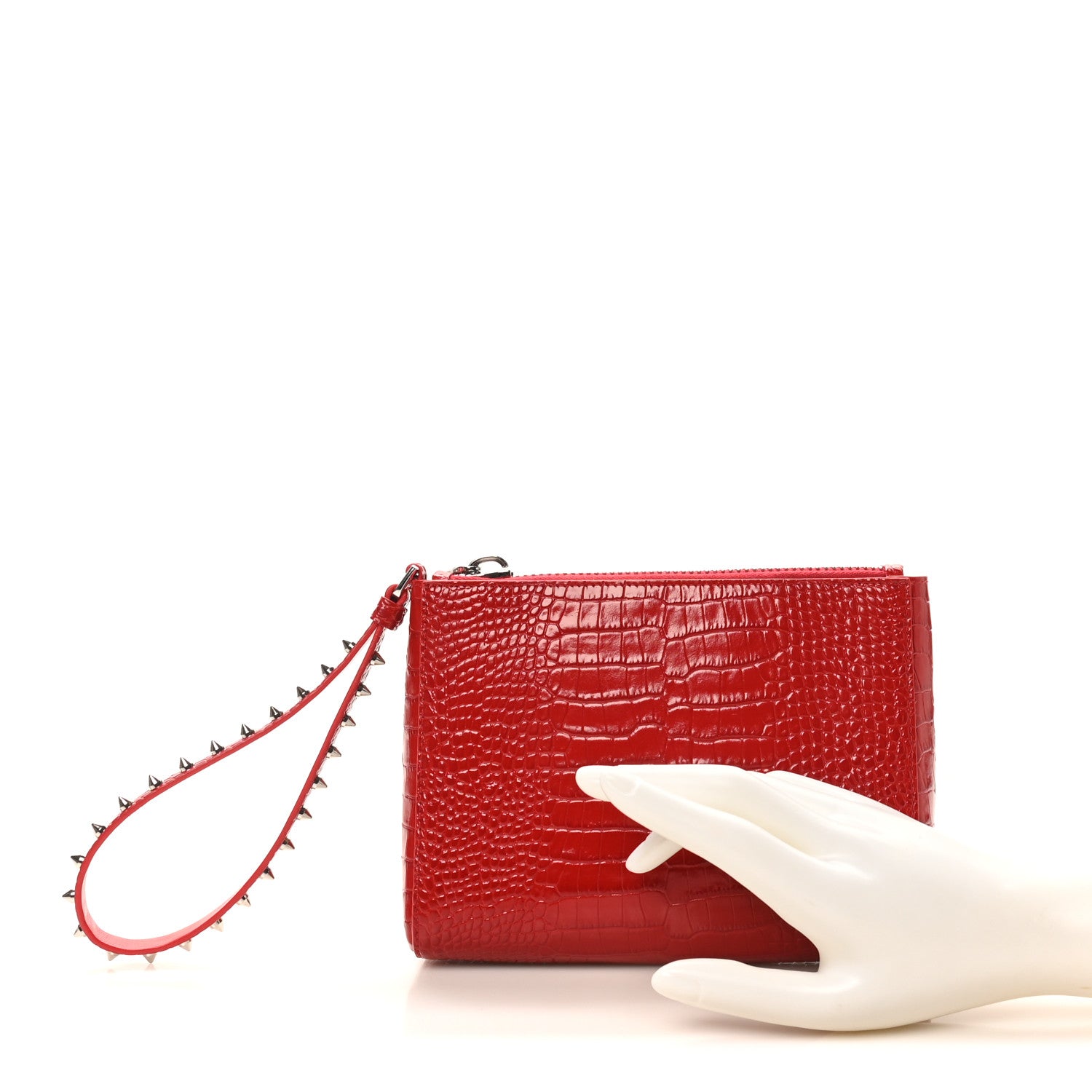 Christian Louboutin Calfskin Crocodile Embossed Mini Cabata Pouch Loubi 2 of 9