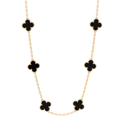 Van Cleef & Arpels 18K Yellow Gold Black Onyx 10 Motifs Vintage Alhambra Necklace 1 of 5