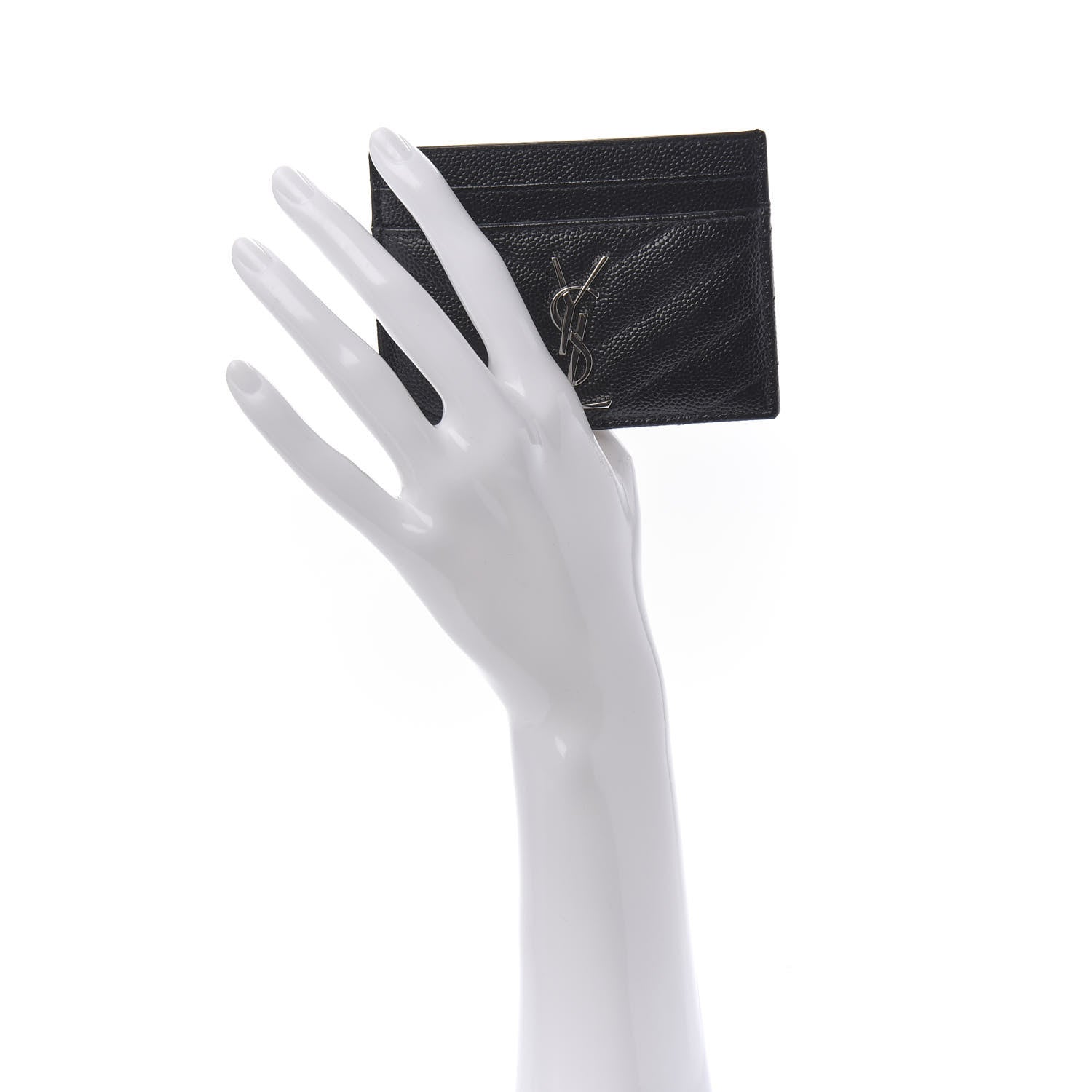 Saint Laurent Grain De Poudre Matelasse Chevron Monogram Credit Card Case Black 2 of 9