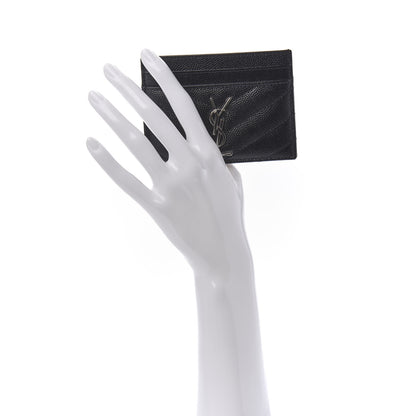Saint Laurent Grain De Poudre Matelasse Chevron Monogram Credit Card Case Black 2 of 9