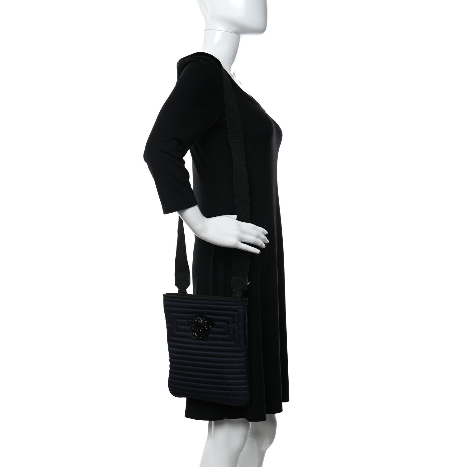 Versace Nylon Quilted Palazzo Medusa Crossbody Bag Navy 2 of 9
