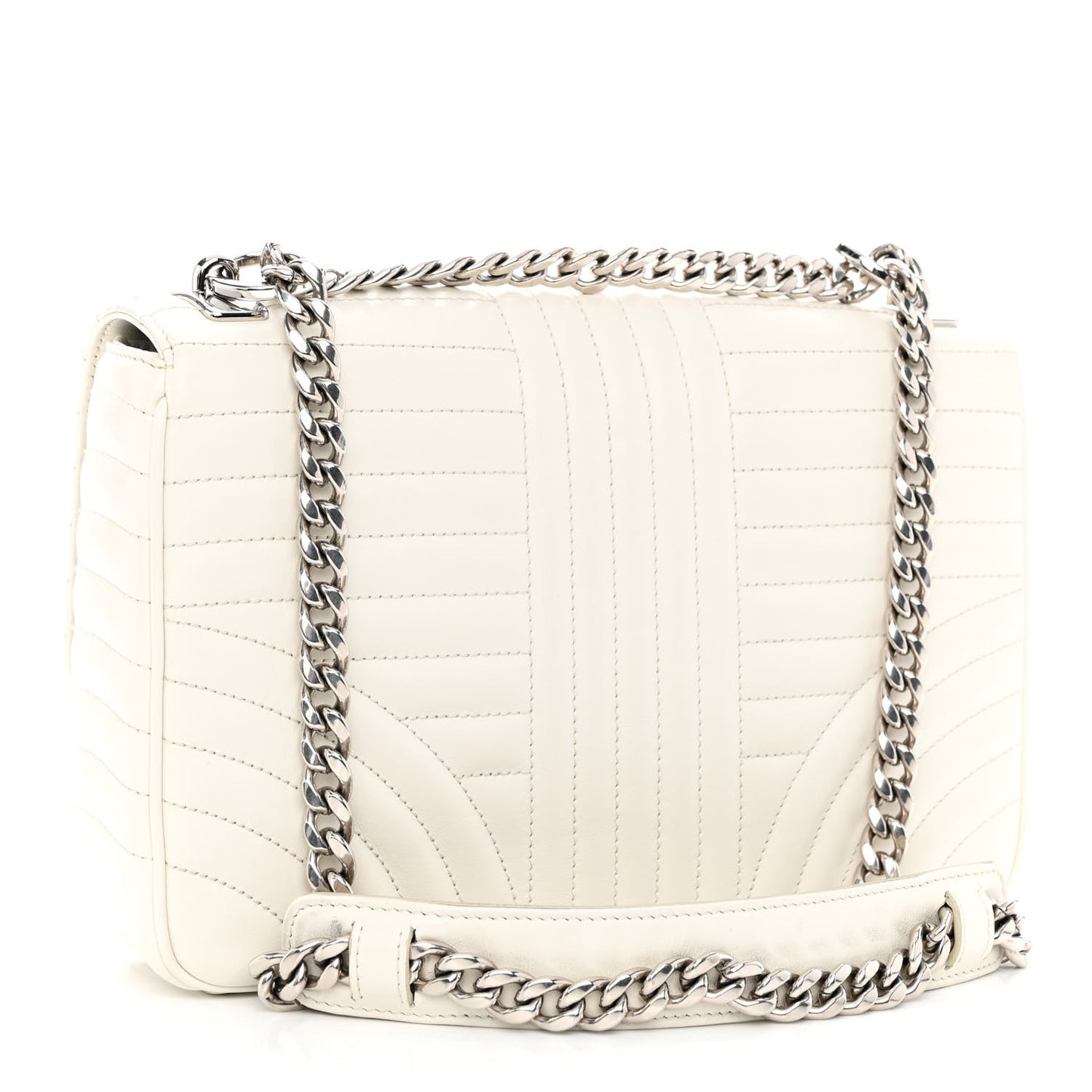 Soft Calfskin Impunture Diagramme Large Chain Flap Shoulder Bag White