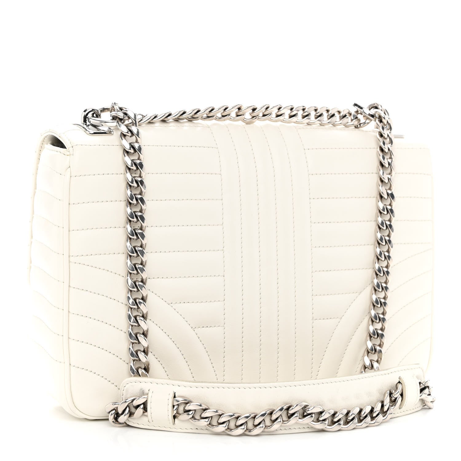 Prada Soft Calfskin Impunture Diagramme Large Chain Flap Shoulder Bag White 3 of 10