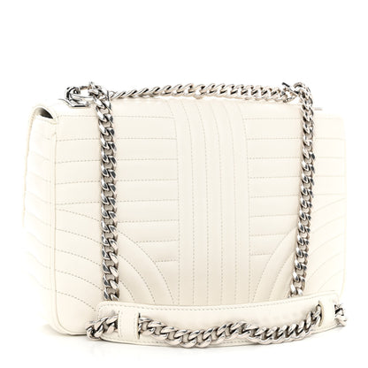 Prada Soft Calfskin Impunture Diagramme Large Chain Flap Shoulder Bag White 3 of 10
