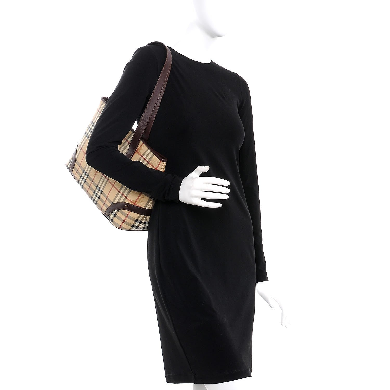 Burberry Haymarket Check Studded Tote Bag Chocolate 2 of 7