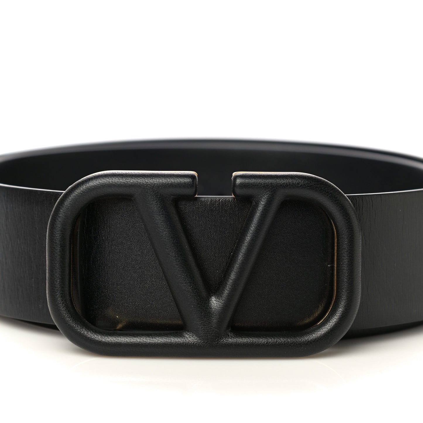 Glossy Calfskin Monochrome VLogo 40mm Belt 85 34 Black