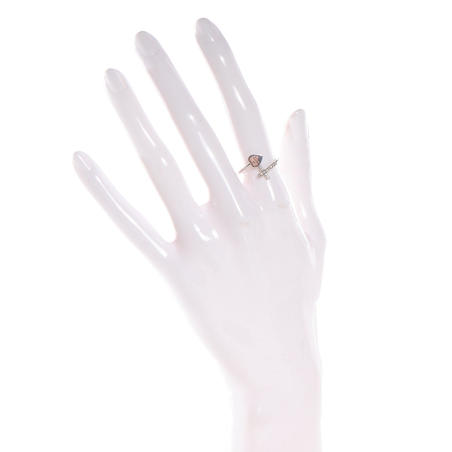 18k White Gold Diamond Heart Cross Ring 6.5