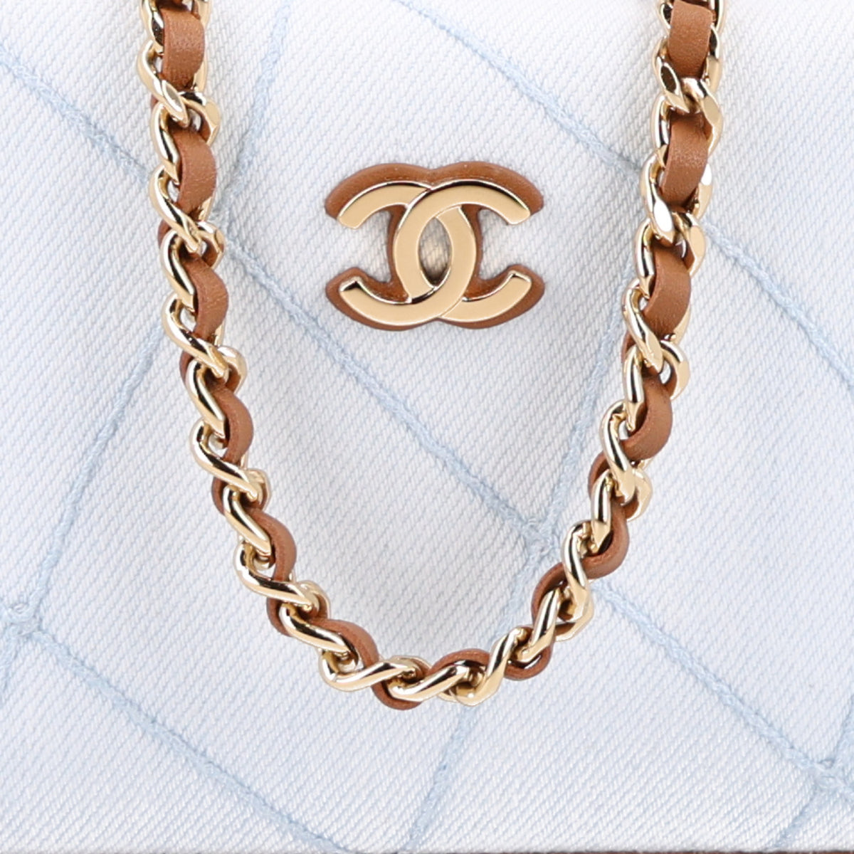 Chanel Denim Calfskin Quilted Coco Beach Top Handle Long Vanity Blue Brown 13 of 19