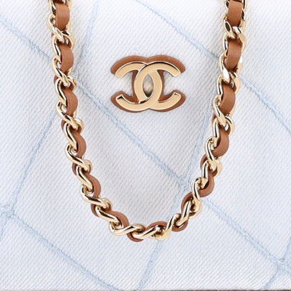 Chanel Denim Calfskin Quilted Coco Beach Top Handle Long Vanity Blue Brown 13 of 19