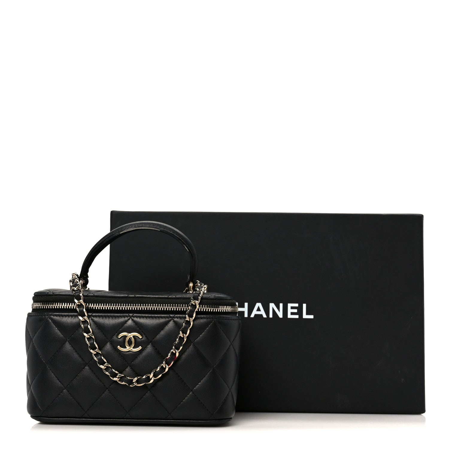 Chanel Lambskin Quilted Small Top Handle Vanity Case With Chain Black 11 of 11
