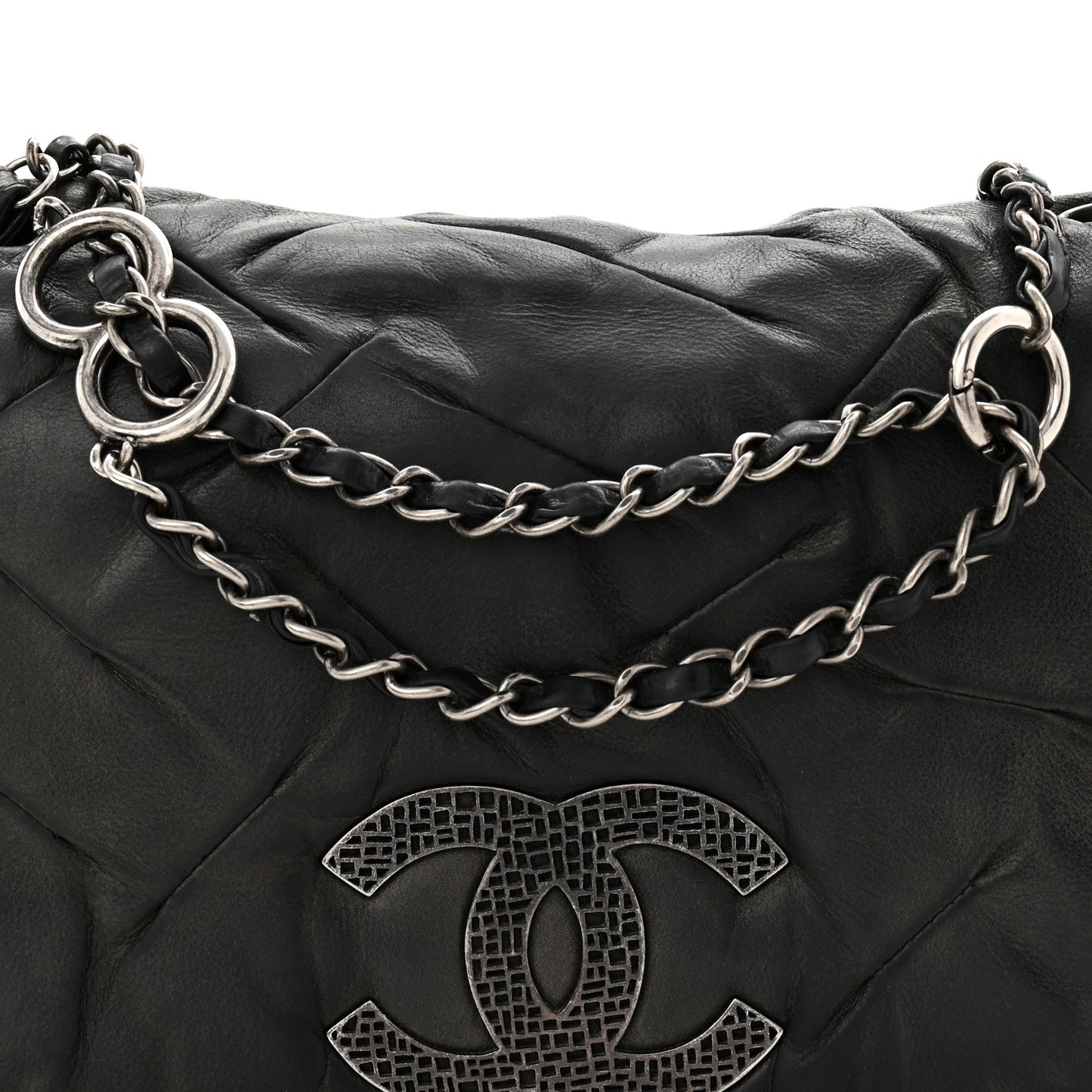 Iridescent Calfskin Glint Flap Black