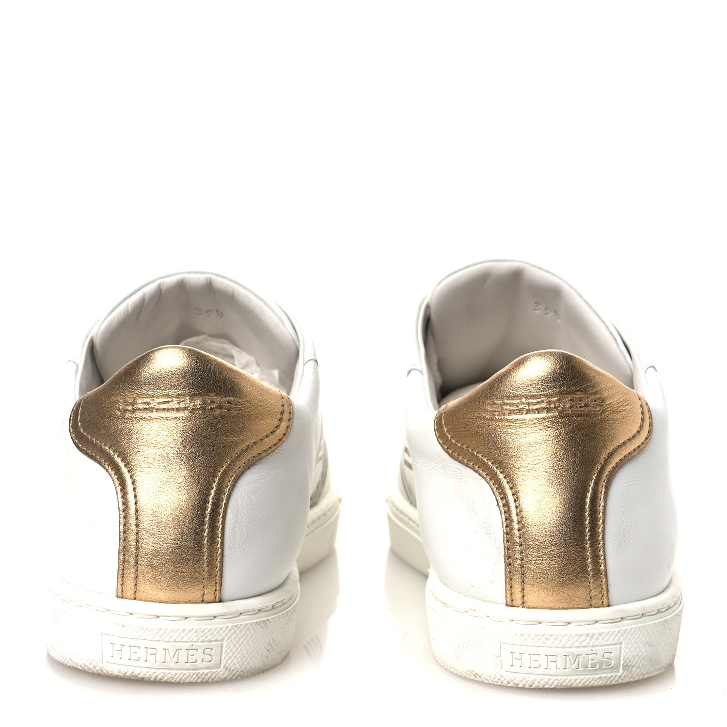 Hermes Metallic Calfskin Womens Advantage Sneakers 39.5 White Dore 6 of 13