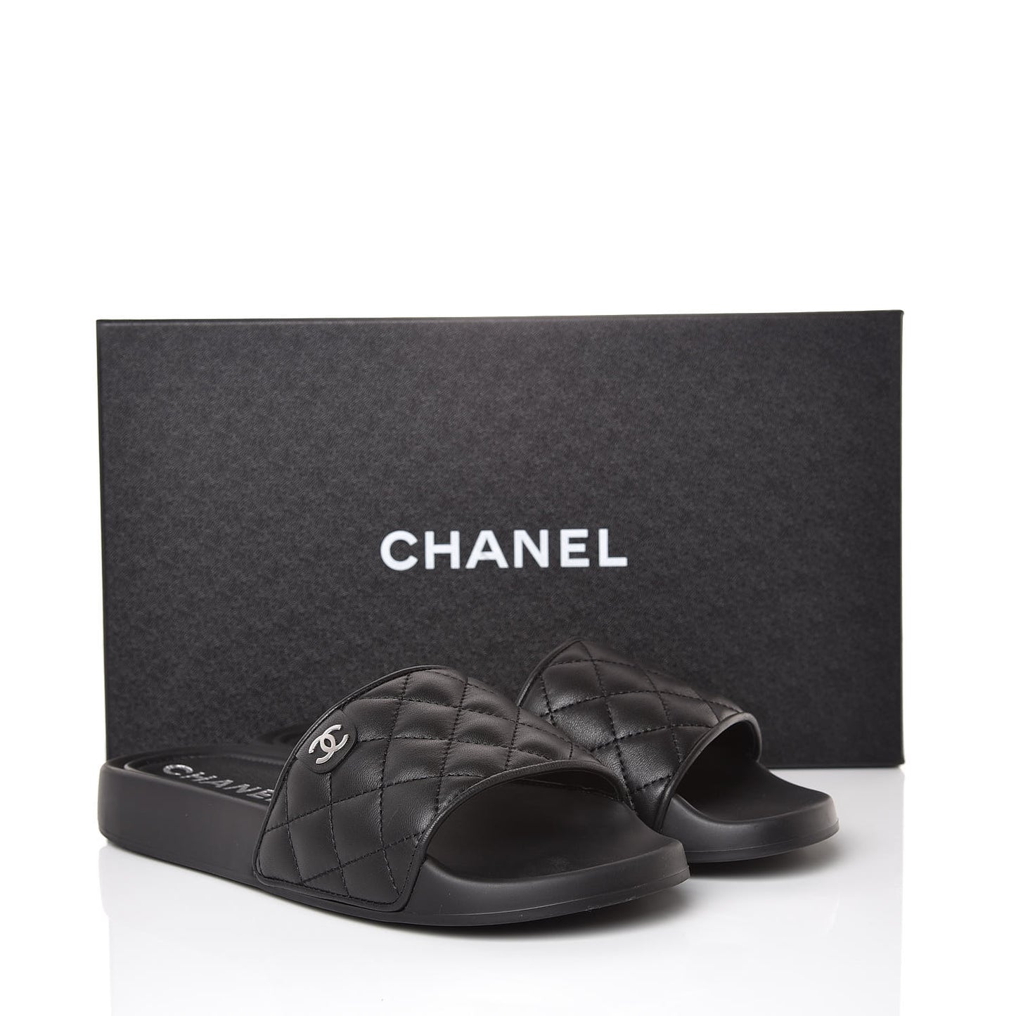 Lambskin Quilted CC Mules Sandals 37 Black