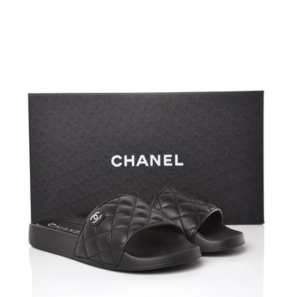 Chanel Lambskin Quilted CC Mules Sandals 37 Black 9 of 9