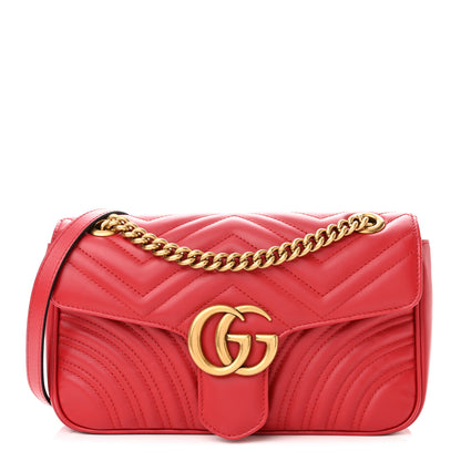 Gucci Calfskin Matelasse Small GG Marmont Shoulder Bag Hibiscus Red 1 of 11