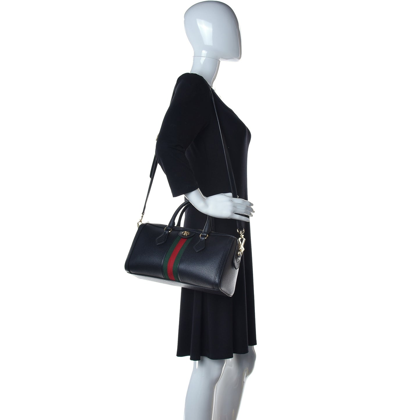 Textured Dollar Calfskin Web Medium Ophidia Boston Black