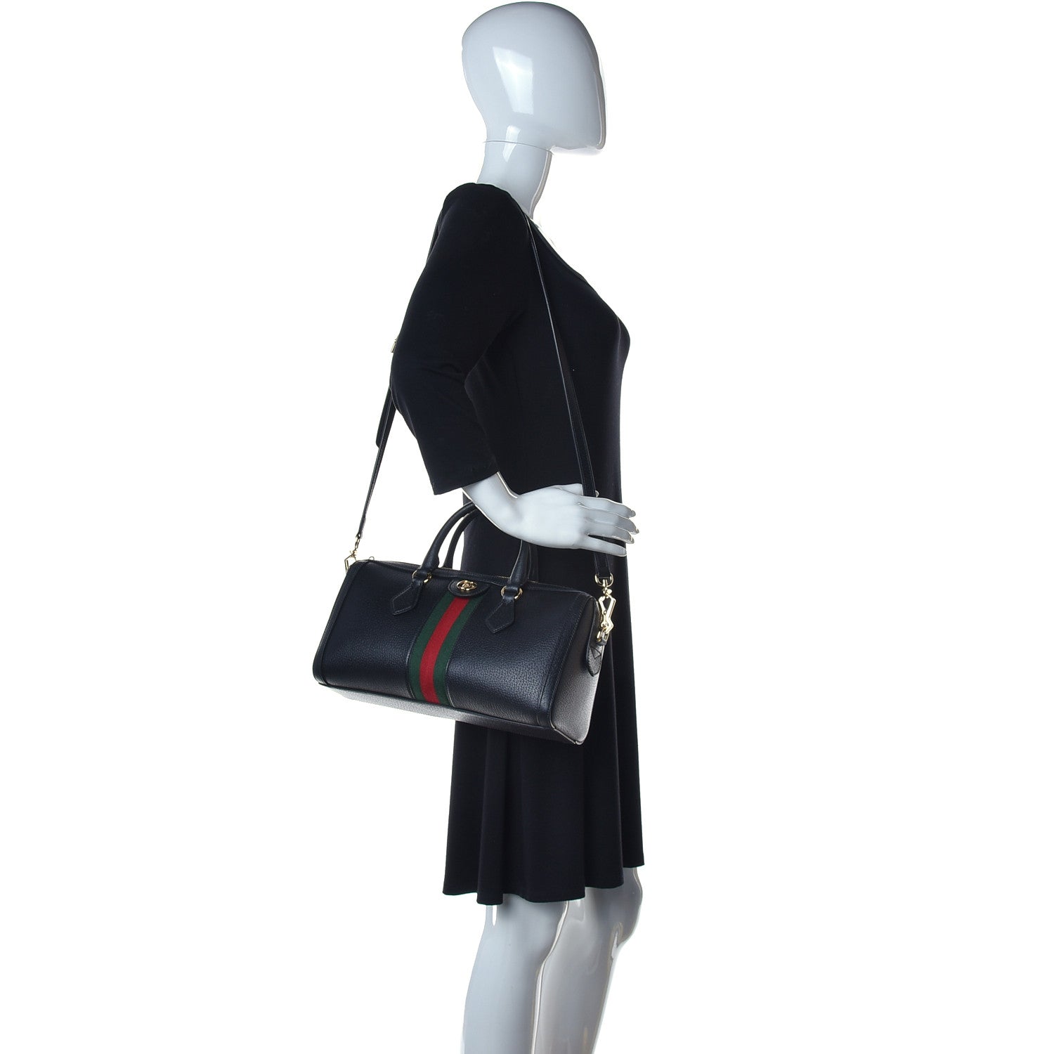 Gucci Textured Dollar Calfskin Web Medium Ophidia Boston Black 2 of 16