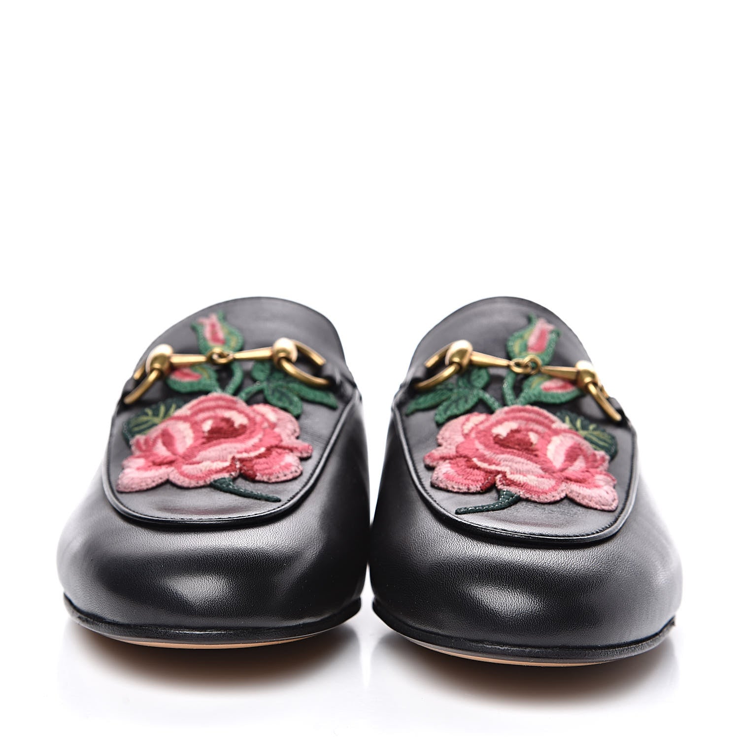 Gucci Calfskin Flower Embroidered Womens Princetown Slippers 35 Black 2 of 10