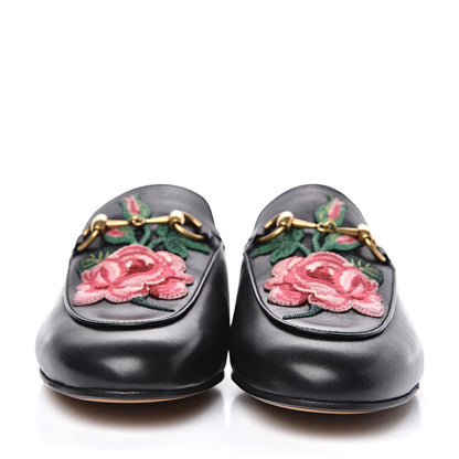 Gucci Calfskin Flower Embroidered Womens Princetown Slippers 35 Black 2 of 10