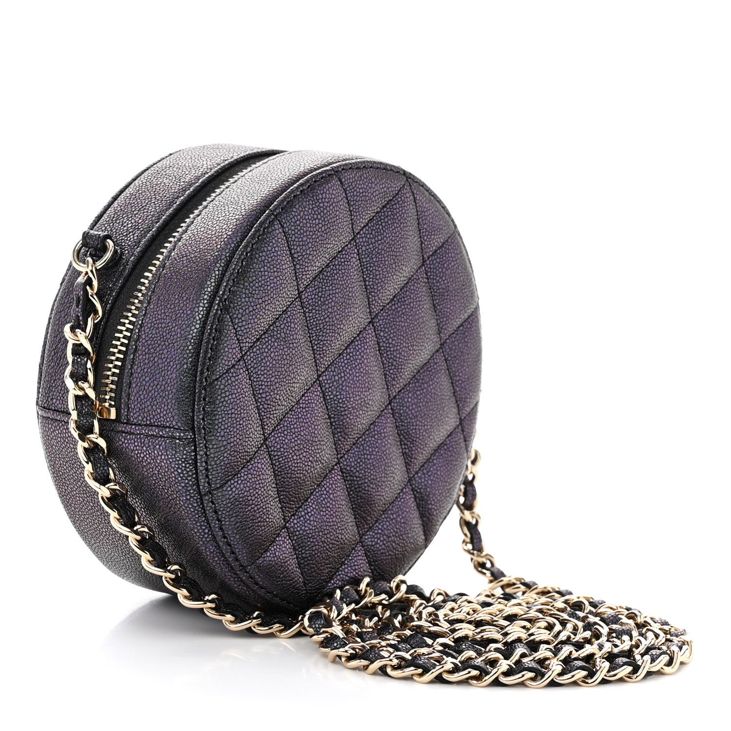 Chanel Iridescent Caviar Quilted Round Clutch With Chain Black 3 of 10