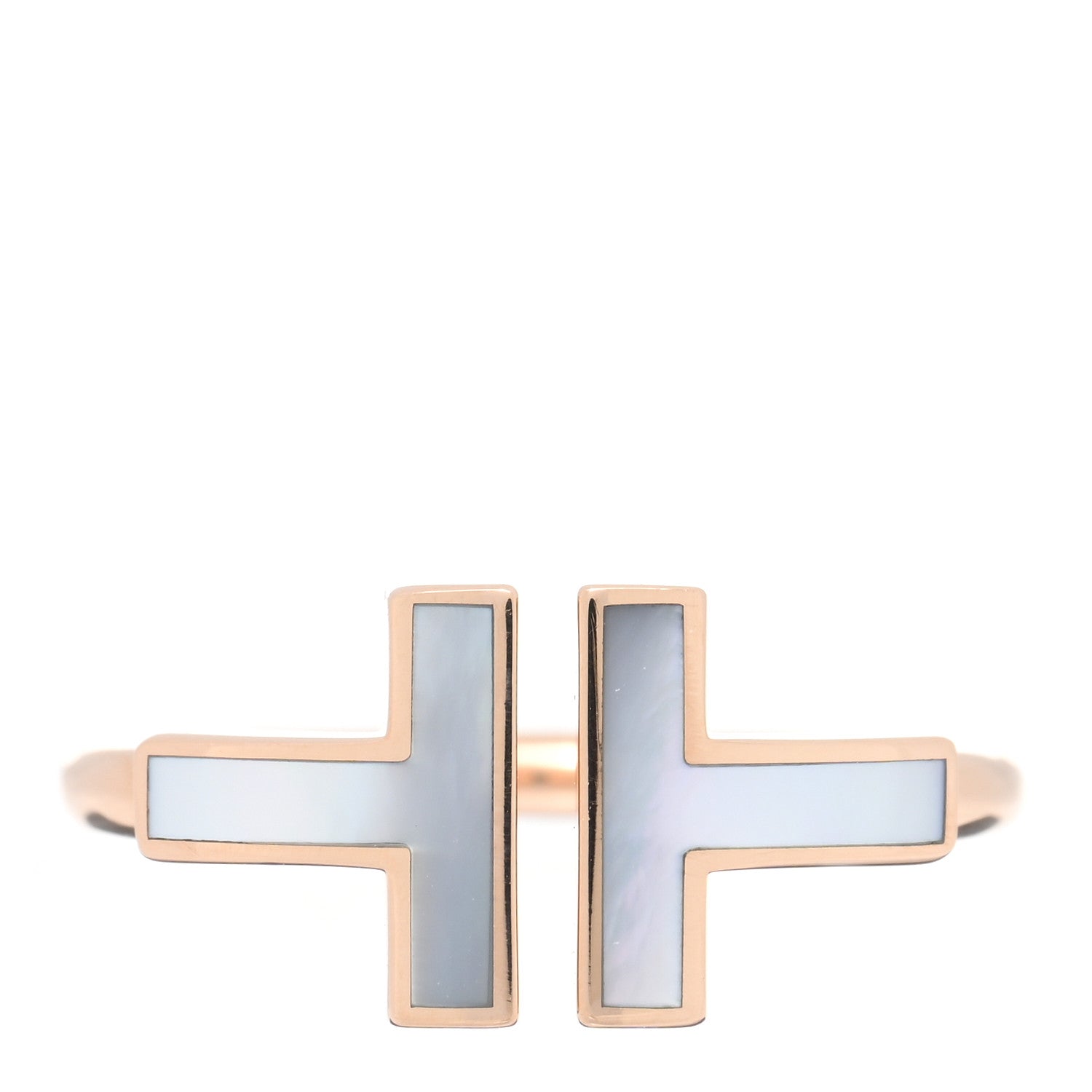 Tiffany 18K Rose Gold Mother of Pearl T Wire Ring 48 4.5 1 of 5