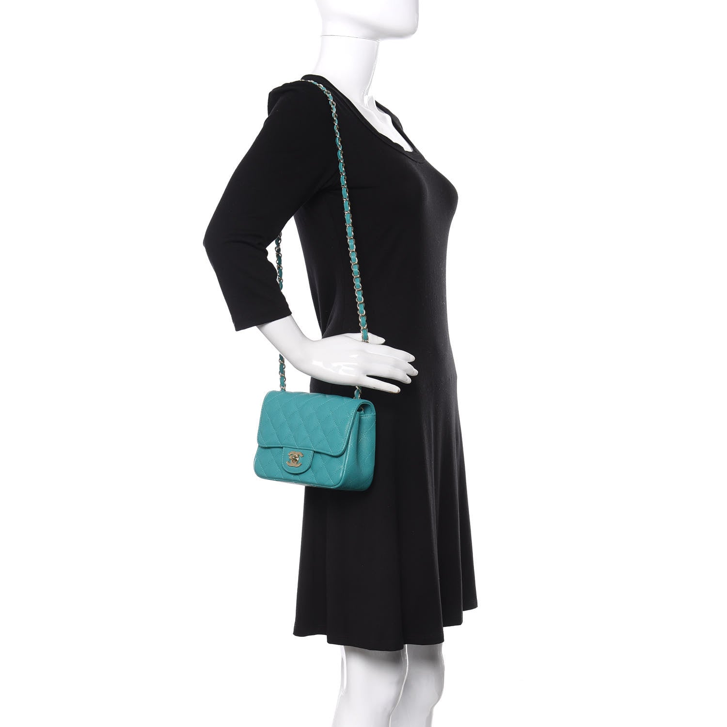 Chanel Caviar Quilted Mini Square Flap Turquoise 2 of 11