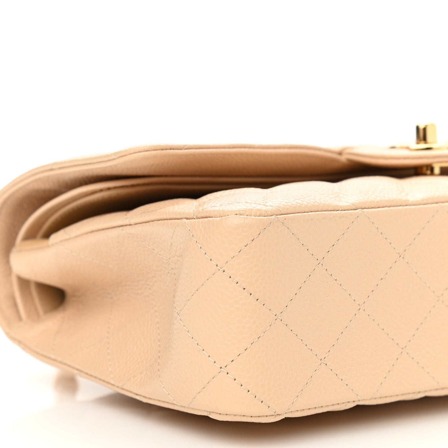 Caviar Quilted Medium Double Flap Light Beige