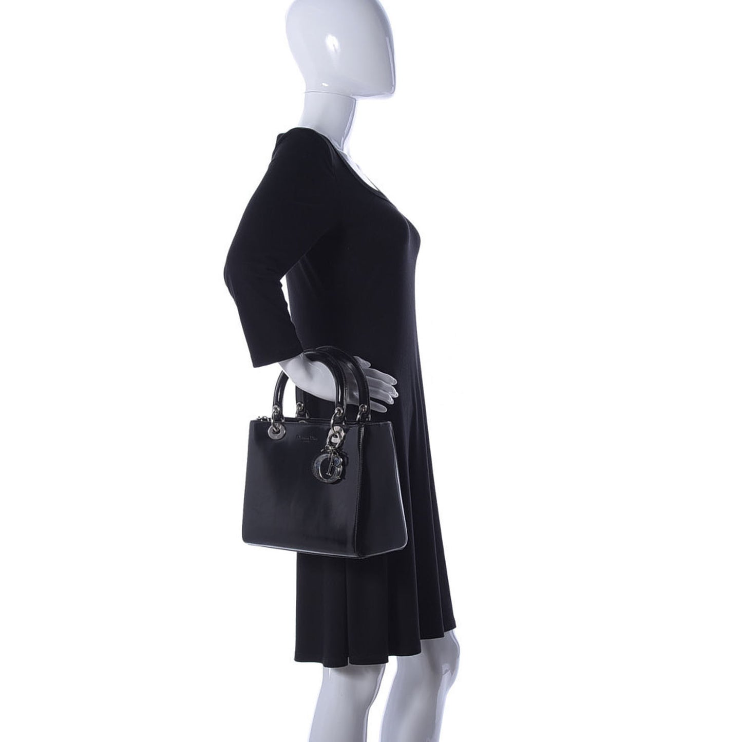 Glazed Calfskin Medium Lady Dior Black