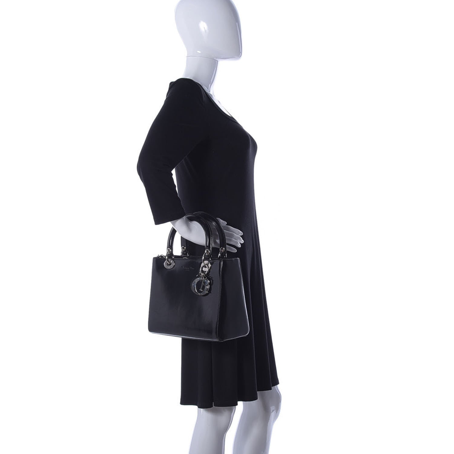 Christian Dior Glazed Calfskin Medium Lady Dior Black 2 of 10
