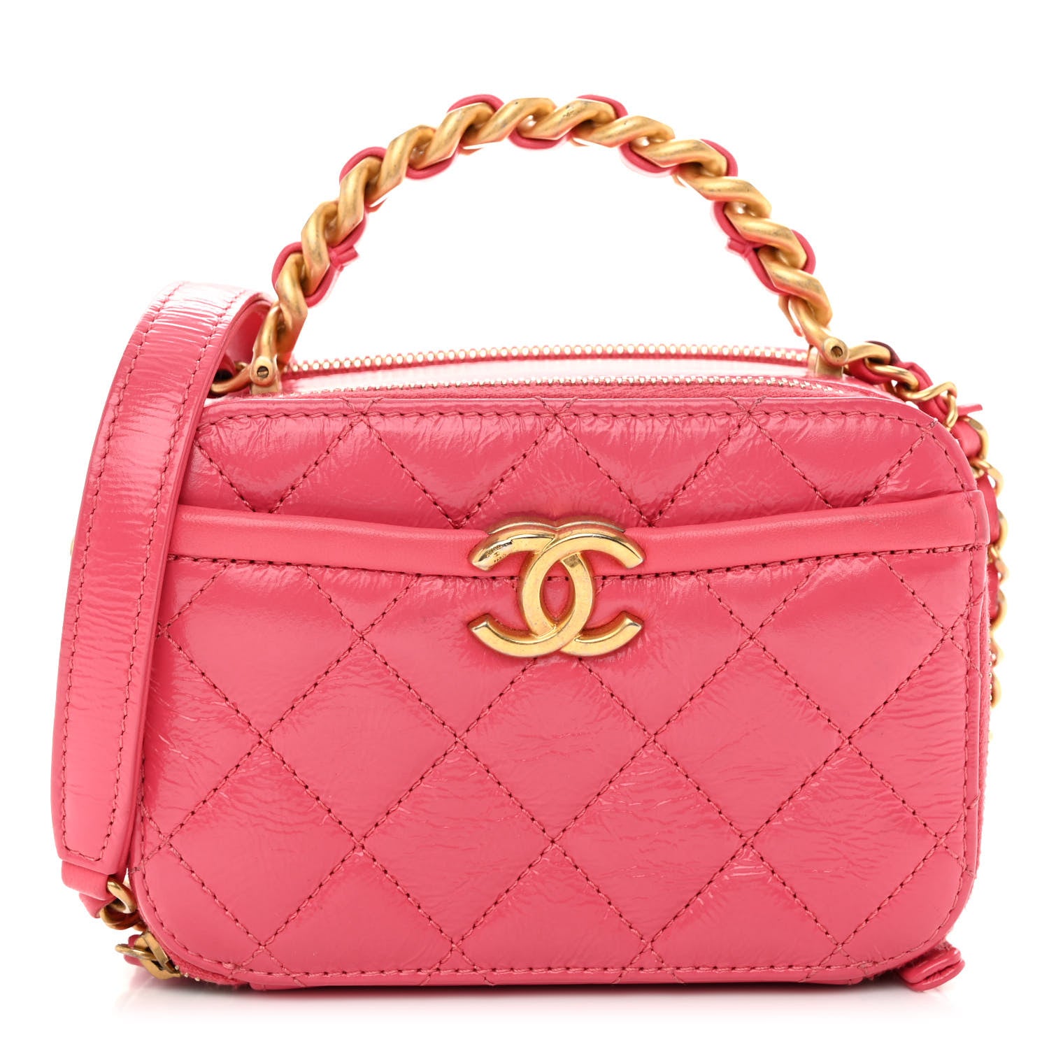 Chanel Glazed Aged Calfskin Quilted Small Top Handle Vanity Case Dark Pink 1 of 11