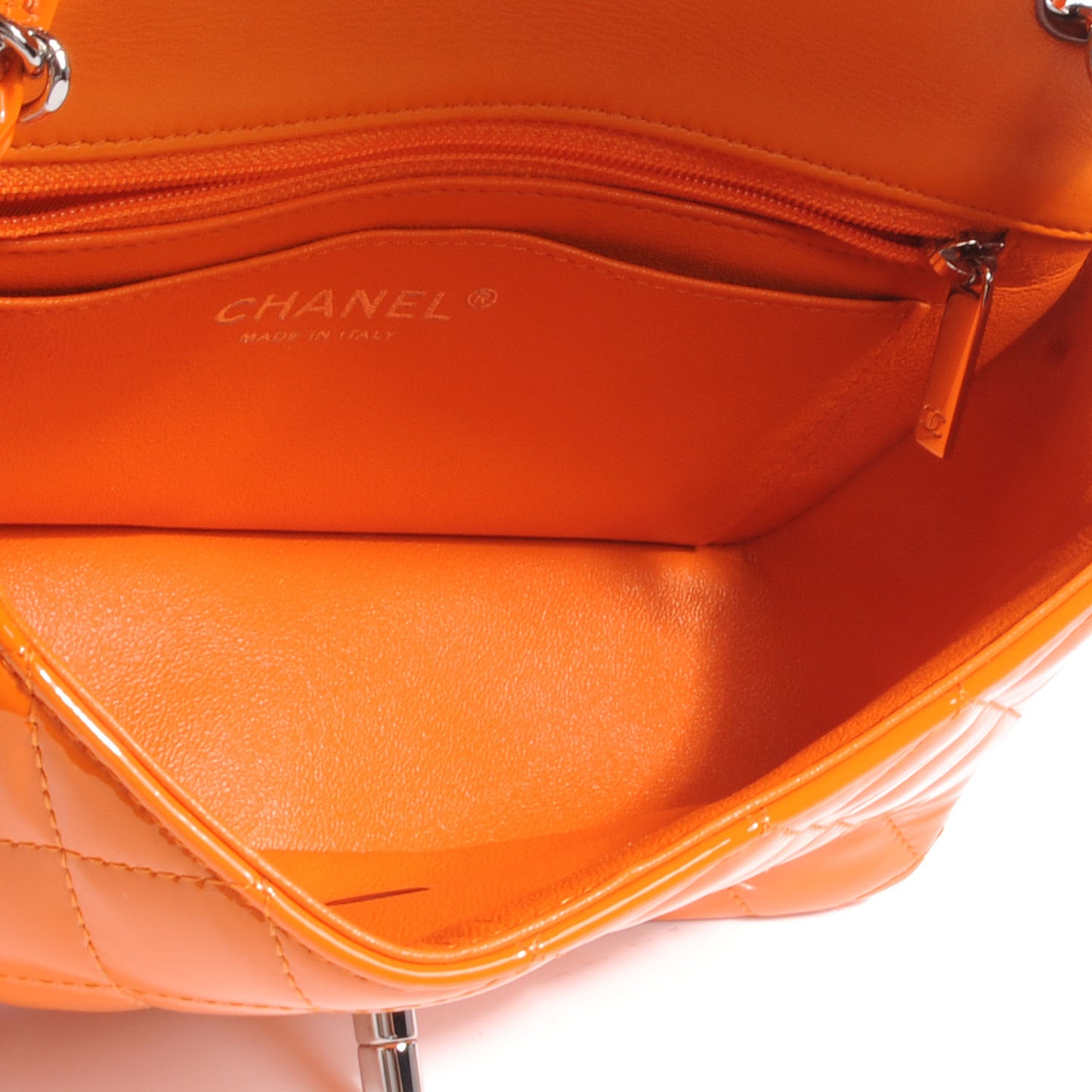 Patent Quilted Mini Flap Orange