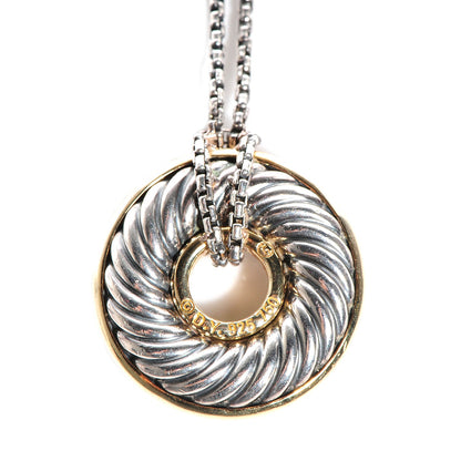 David Yurman Sterling Silver 18k Yellow Gold Petite Cable Disk Necklace 19mm 3 of 4
