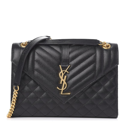 Saint Laurent Grain De Poudre Textured Mixed Matelasse Triquilt Medium Monogram Satchel Black 1 of 9