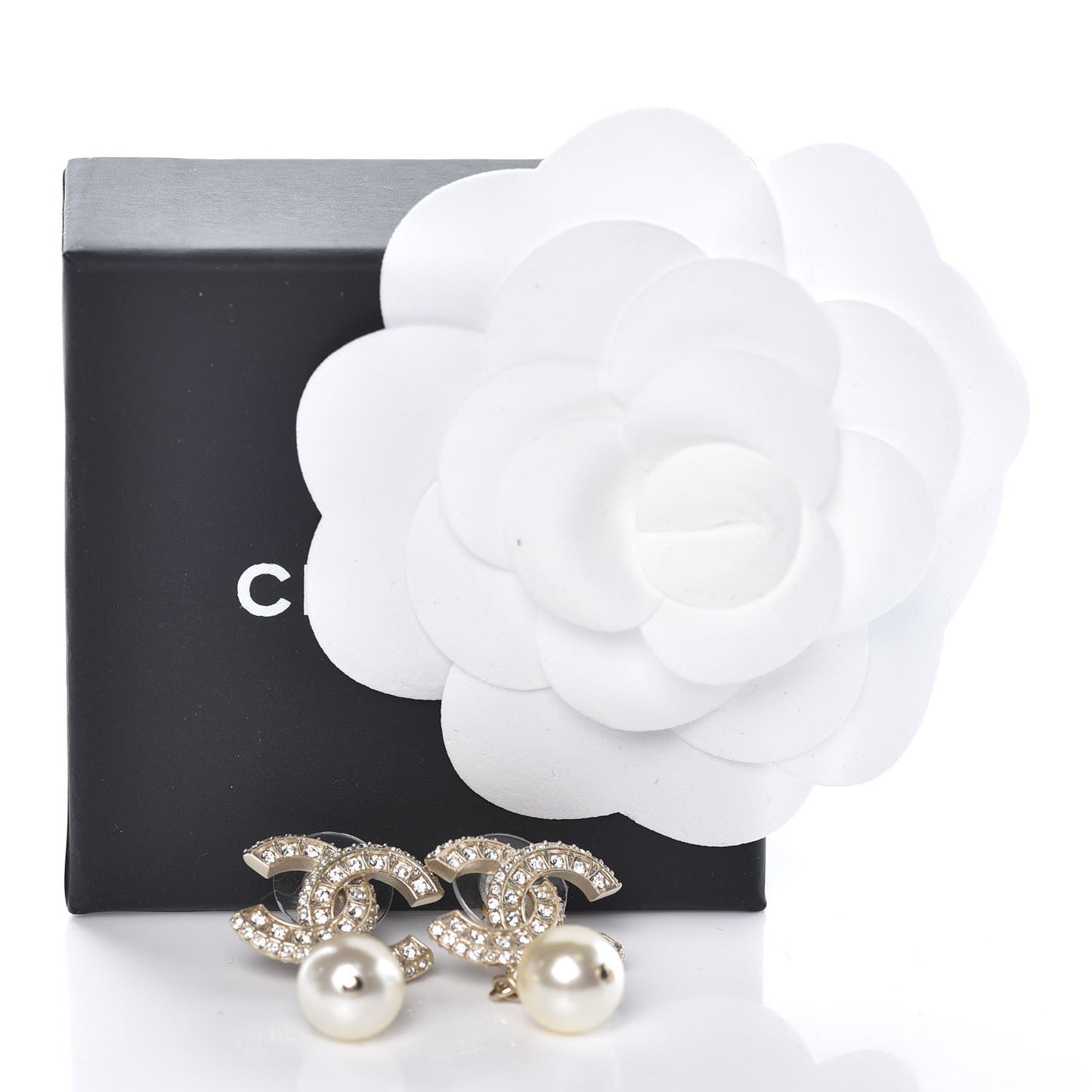 Crystal Pearl CC Drop Earrings Gold