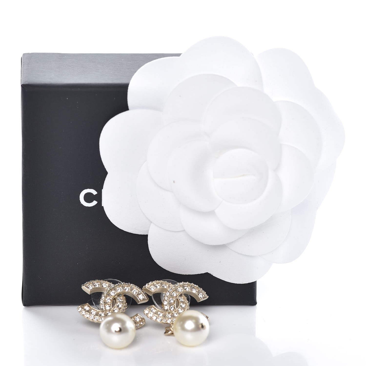 Chanel Crystal Pearl CC Drop Earrings Gold 5 of 5