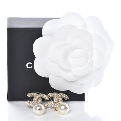 Chanel Crystal Pearl CC Drop Earrings Gold 5 of 5