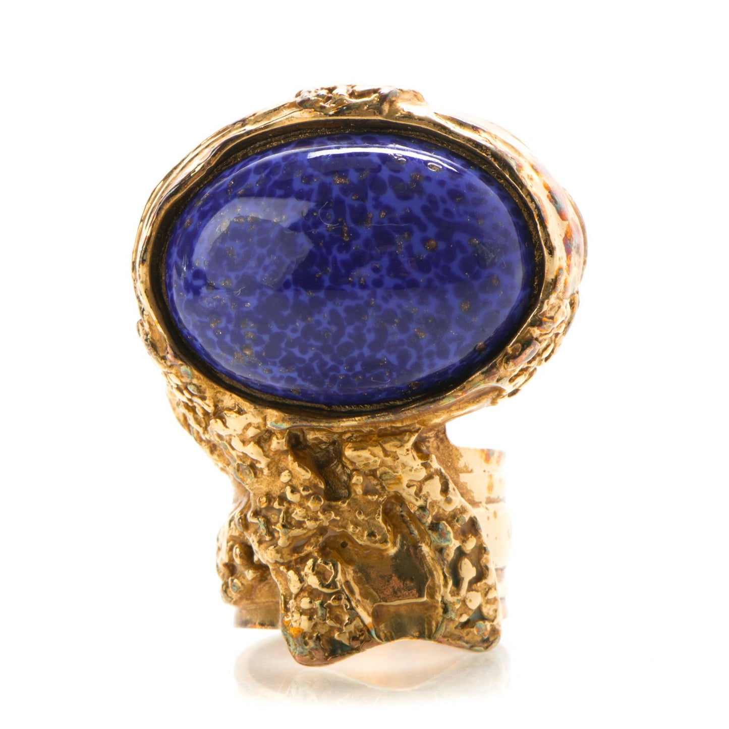 Glass Cabochon Arty Ovale Ring 5 Gold Lapis