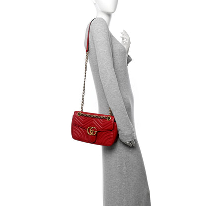 Gucci Calfskin Matelasse Small GG Marmont Shoulder Bag Hibiscus Red 2 of 12