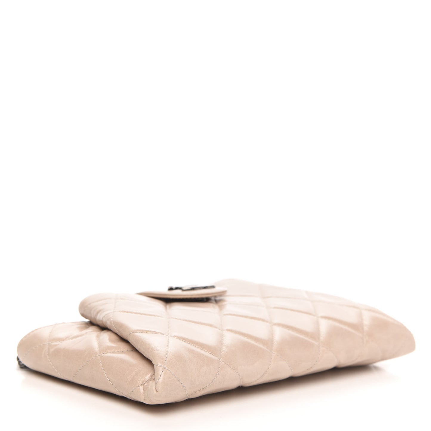 Glazed Calfskin Quilted Coco Pleats Chain Clutch Light Pink