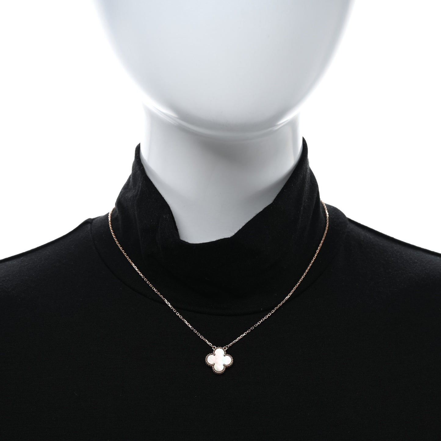 18K Rose Gold Gray Mother of Pearl Vintage Alhambra Pendant Necklace