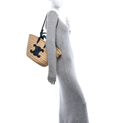 Celine Raffia Calfskin Triomphe Teen Panier Navy Blue 2 of 9