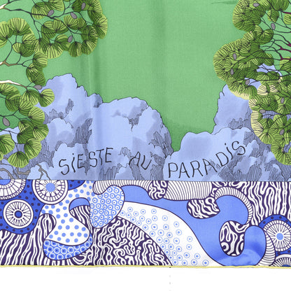 Hermes Silk Sieste Au Paradis Scarf 140 Fuchsia Bleu 2 of 4