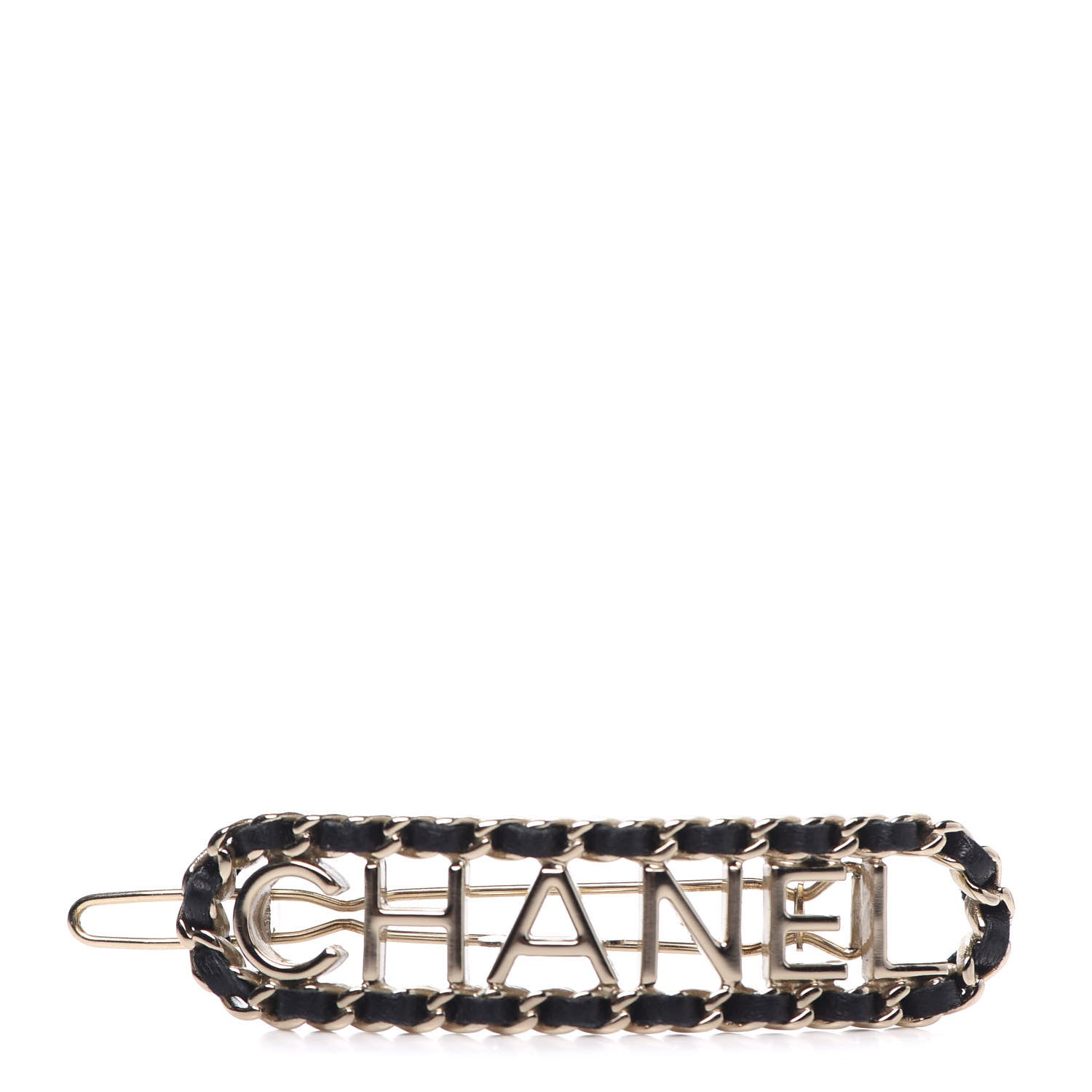 Chanel Metal Lambskin Vintage Allure Logo Hair Clip Black Gold 1 of 4