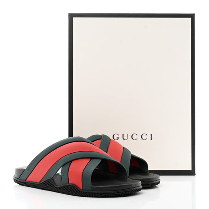 Gucci Rubber Web Mens Criss Cross Slide Sandals 8 Green Red 9 of 9